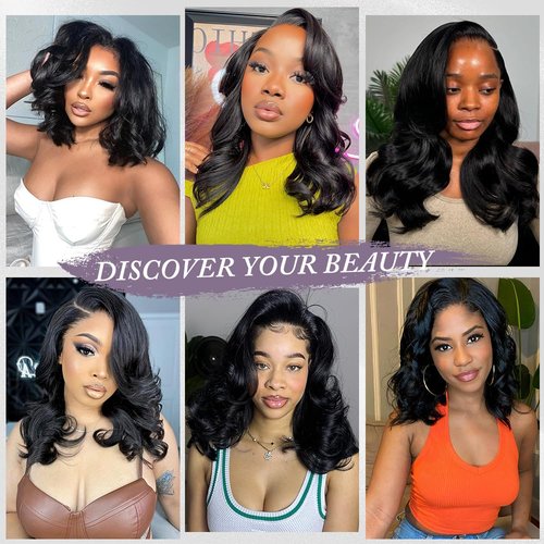 Zojj Bob Wig Human hair 16Inch 13x4 Body Wave HD Lace Front Wigs Human Hair Pre Plucked 180 Density Glueless Human Hair Wigs for Women Frontal Bob Wigs Natural Black Color