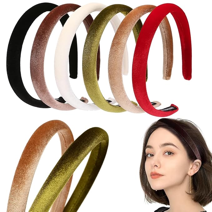 NARUNING 6Pcs Velvet Headbands Women's Hair Head Bands Padded Headbands 1.7cm Solid Color Hairband Fashion Headwear, Girls...