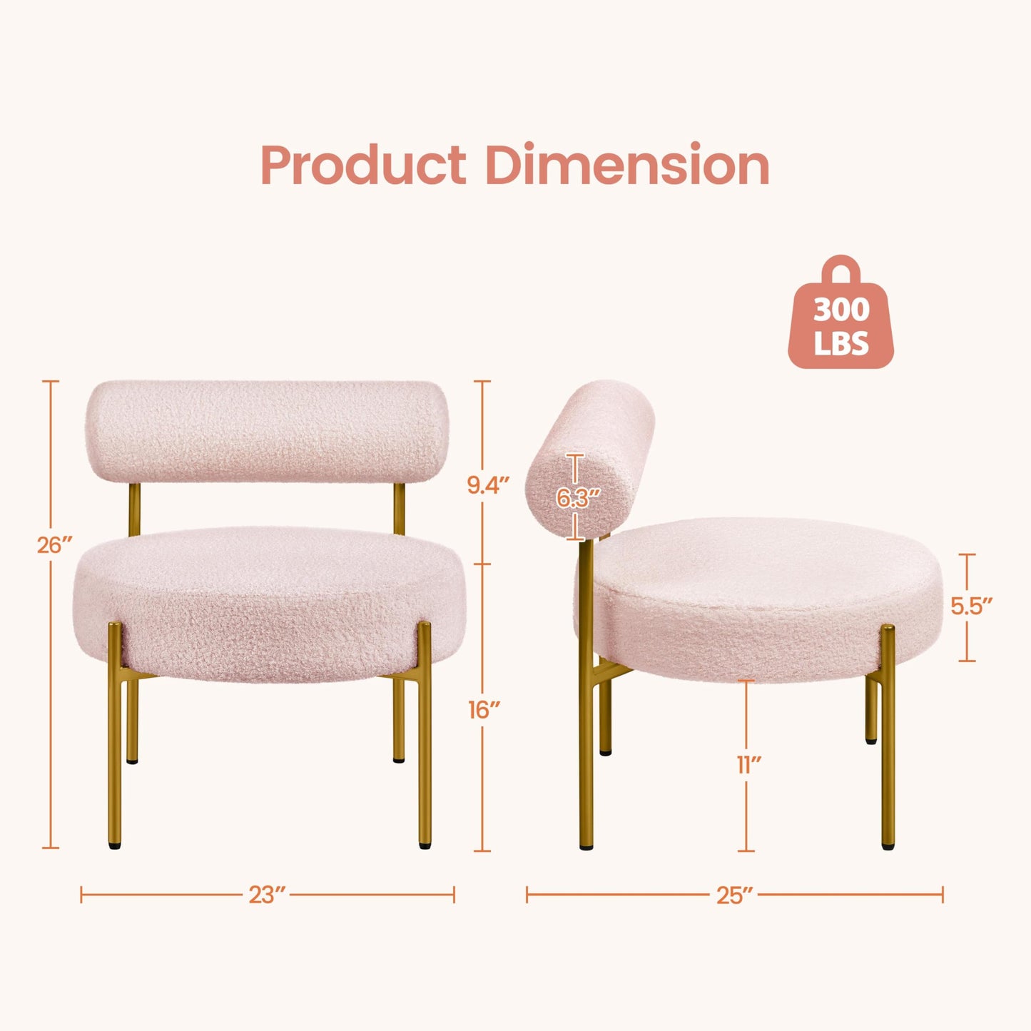 Topeakmart Modern Vanity Chair, Boucle Fabric Accent Chair with Gold Metal Legs for Living Room Makeup Room, Pink