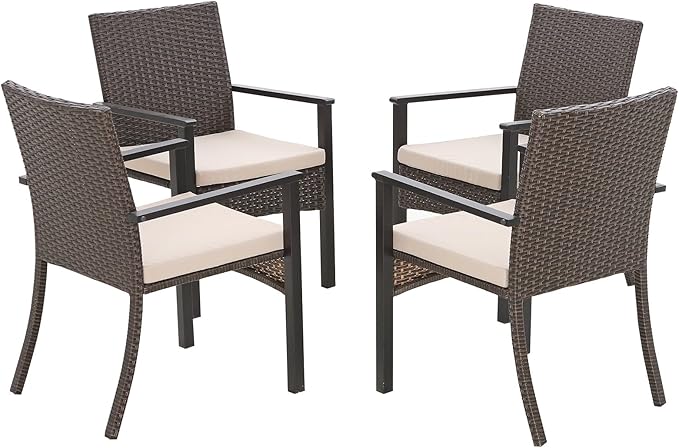 Sophia & William Patio Chairs Set of 4, 4 Pcs Lightweight Rattan Outdoor Dining Chairs, All-Weather Wicker Dining Chairs with Comfortable Seating