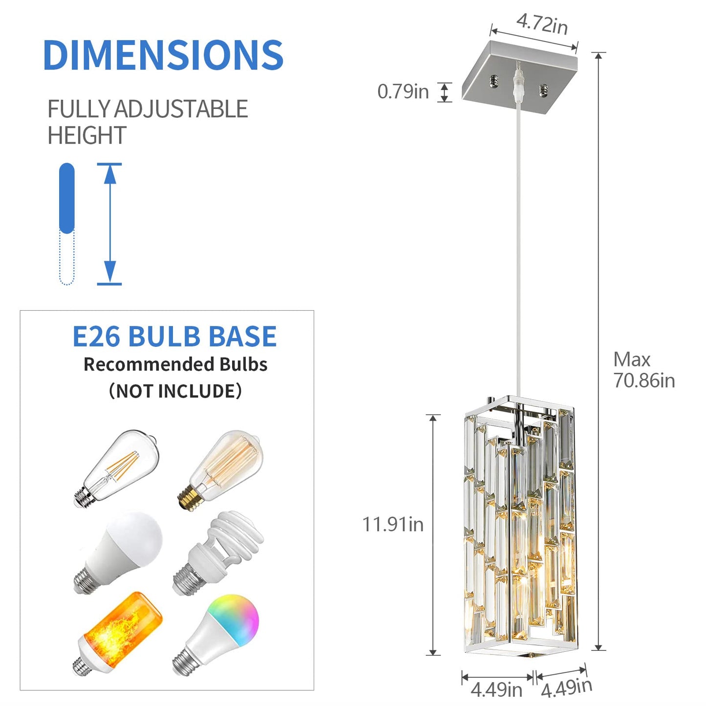 FDPBY Chrome Pendant Lighting Modern Pendant Light, Mini Crystal Chandeliers,Adjustable Pendant Light Fixture for Kitchen Island Dinning Room Bedroom (2 Pack)