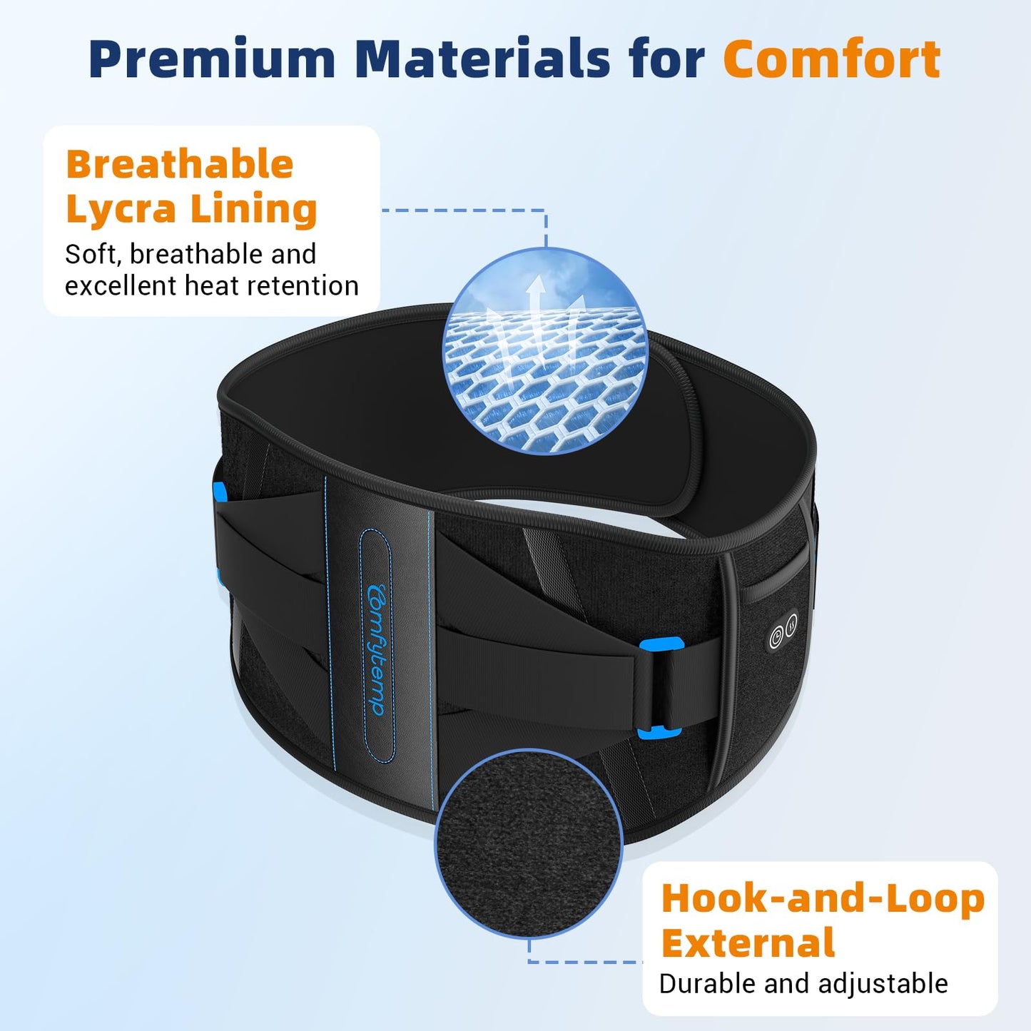 Comfytemp Cordless Heating Pad with Back Brace for Lower Back Pain Relief, Portable Wireless Heated Waist Belt Rechargeable Lumbar Support, 3 Heat 3 Timer, Birthday Gift for Men Women, 52"(No Massage)