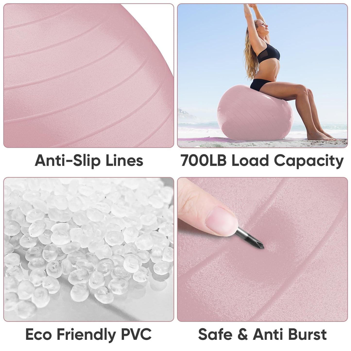 APEXUP Yoga Ball Exercise Ball, Anti Slip Stability Ball Chair, Heavy Duty Large Gym Ball for Fitness, Balance, Core Workout and Physical Therapy (M (19"~22) 55cm, Pink)