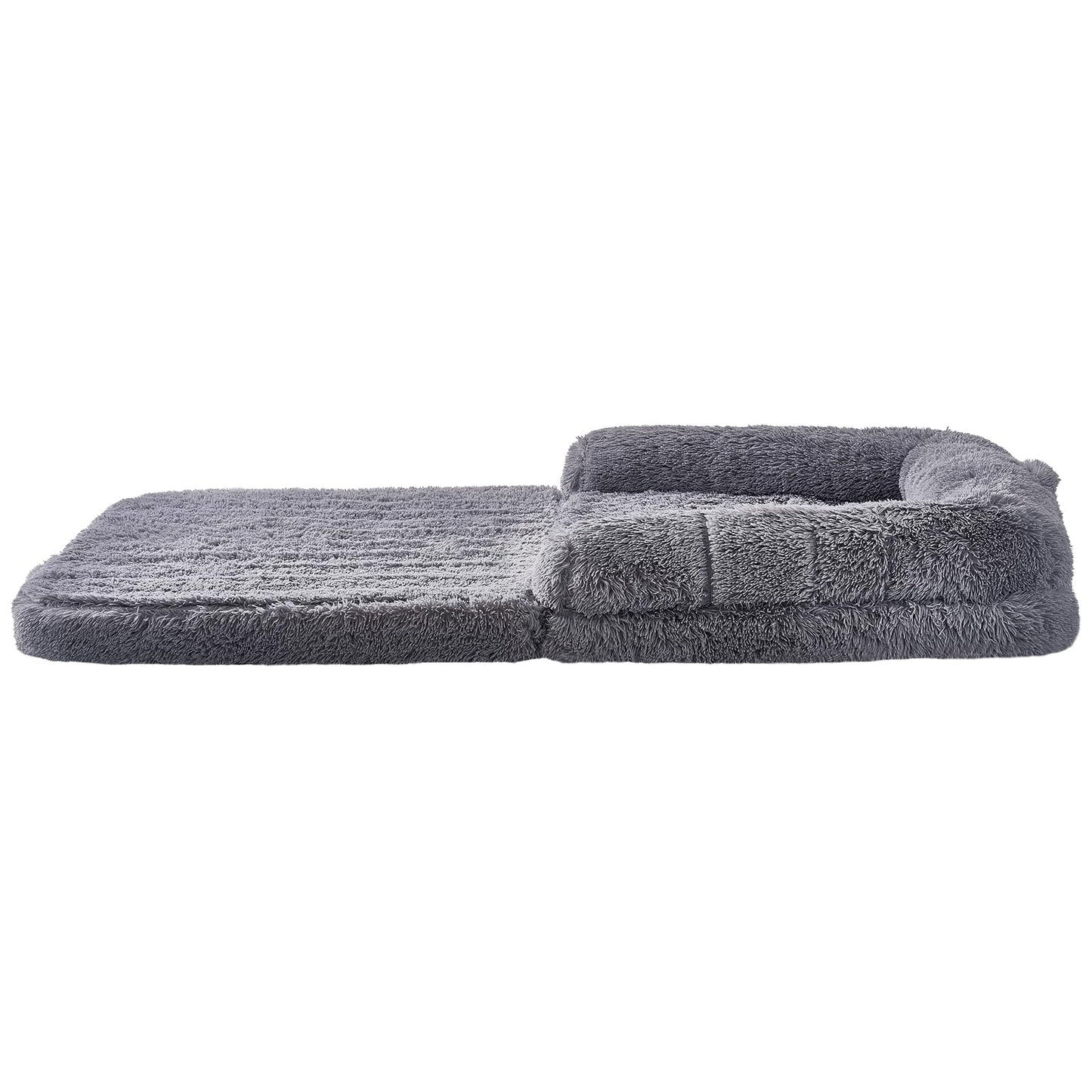 VEVOR Foldable Human Dog Bed, 72"x48"x10" Giant Human Sized Dog Bed with Washable PV Velvet Cover, Egg Orthopedic Foam, Storage Pocket, for You and Pet, Grey
