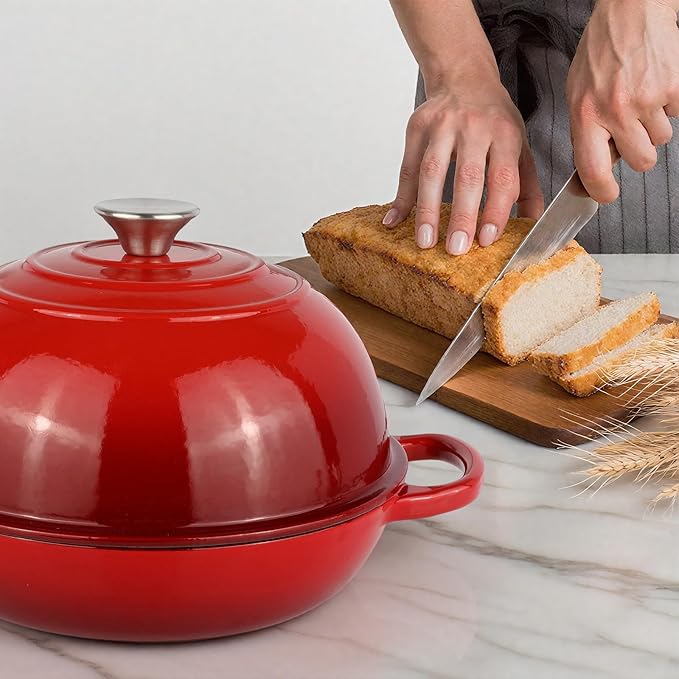 6QT Bread Dutch Oven Pot with Lid, Enameled Cast Iron Dutch Oven for Sourdough Bread Baking, Roasting, Stewing and Soup, Non-Stick Enamel Cookware for Oven/Stovetop, Perfect for Homemade Bread, Red