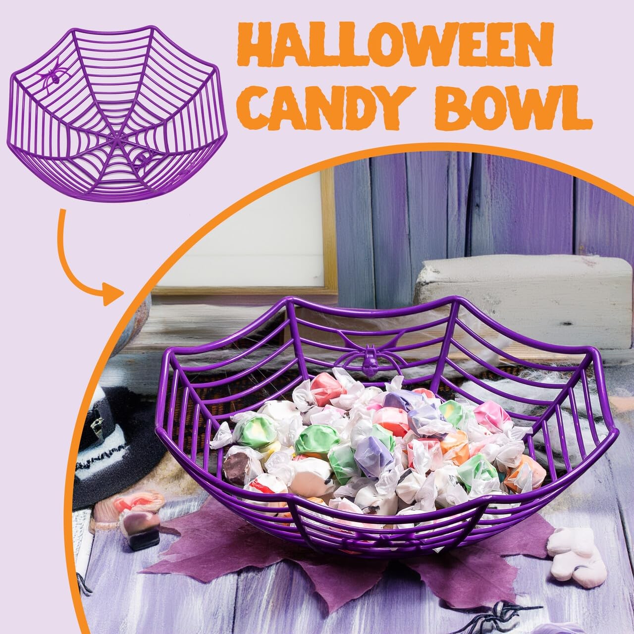 JOYIN 3 Pcs Halloween Candy Bowl Dish Spider Web Decorations Indoor Decor, Party Supplies Favors Table Desk Haunted House Trick Or Treat Basket Plastic