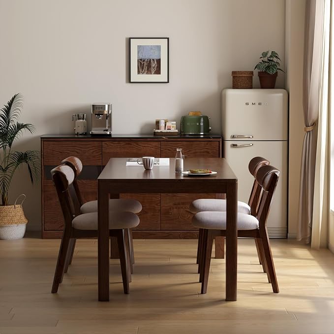 Bamskov 100% Solid Wood Dining Room Chairs - Practical Kitchen Chairs - Wood Chair for Dining Room, Kitchen (4, Walnut with Grey Cushion)