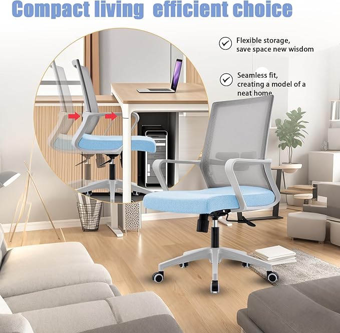 Msdizuo Office Chair ergonomically Designed with Breathable mesh backrest and Lumbar Support Adjustable Height Suitable for Offices Homes bedrooms Study Rooms (Blue)