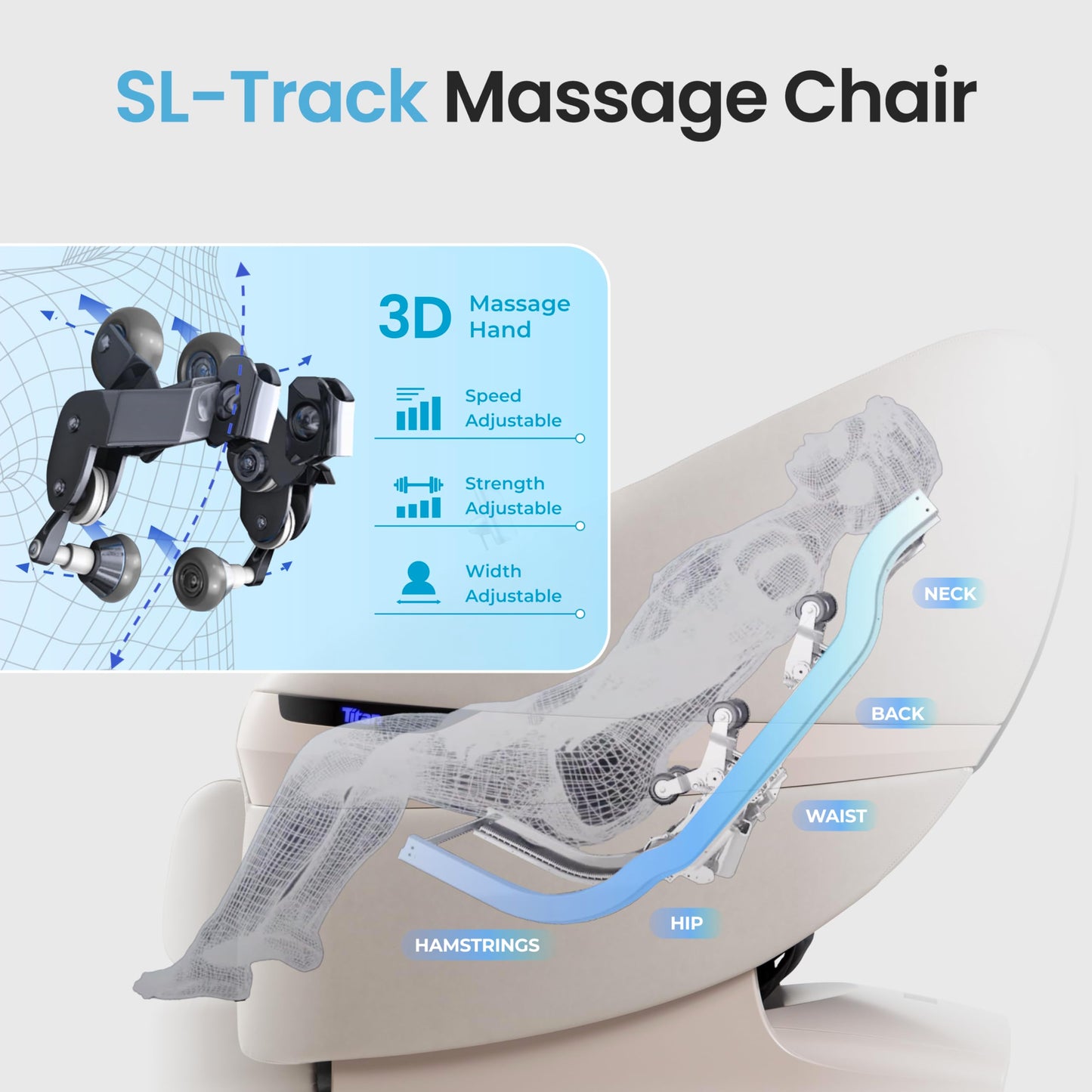 Titan eCabin 3D l by Osaki l Full Body Massage Chair l Intelligent Health Detection l Fatigue Recovery l SL Track l 2 Stage Zero Gravity Reclining l Bluetooth Speakers (Taupe)