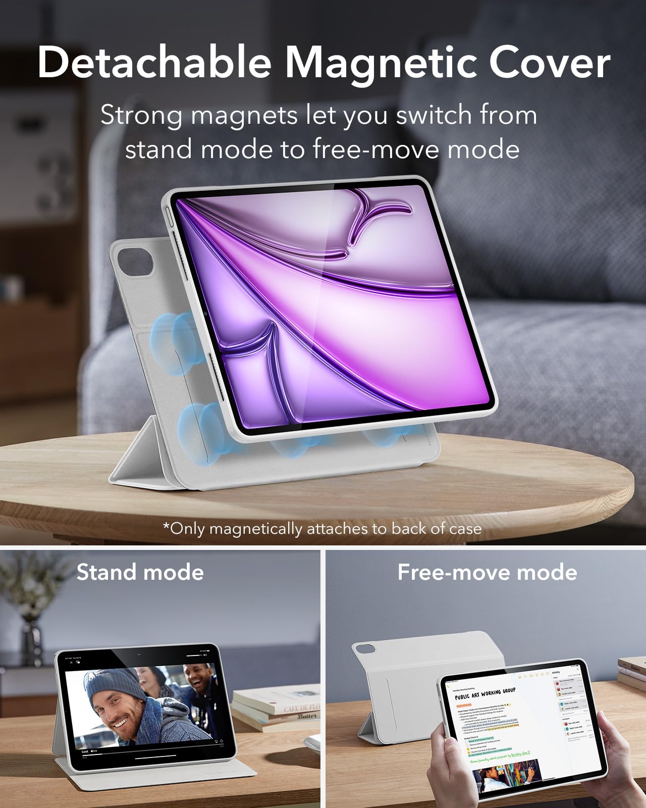 Esr For Ipad Air 13 Inch Case (2025/2024) M3/M2 With Pencil Holder, Removable Magnetic Cover, Vertical Stand, Fully Supports Pen