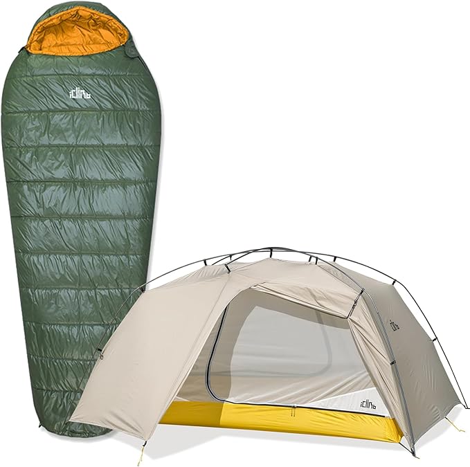 iClimb 1 Ultralight 3 Season Tent and 1 3M Thinsulate Insulation Sleeping Bag, Ultralight Compact for Adults Outdoor Campi...