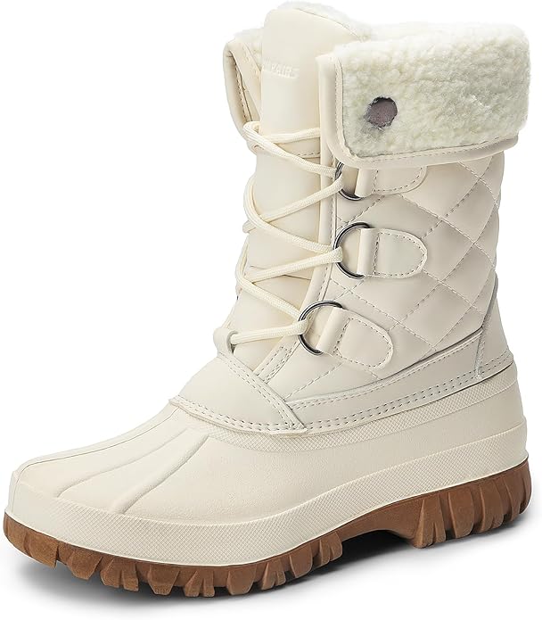 DREAM PAIRS Womens Winter Snow Duck Boots,Waterproof Mid Calf Anti-slip Stability Lace Up Faux Fur Lining Warm Cozy Boots ...