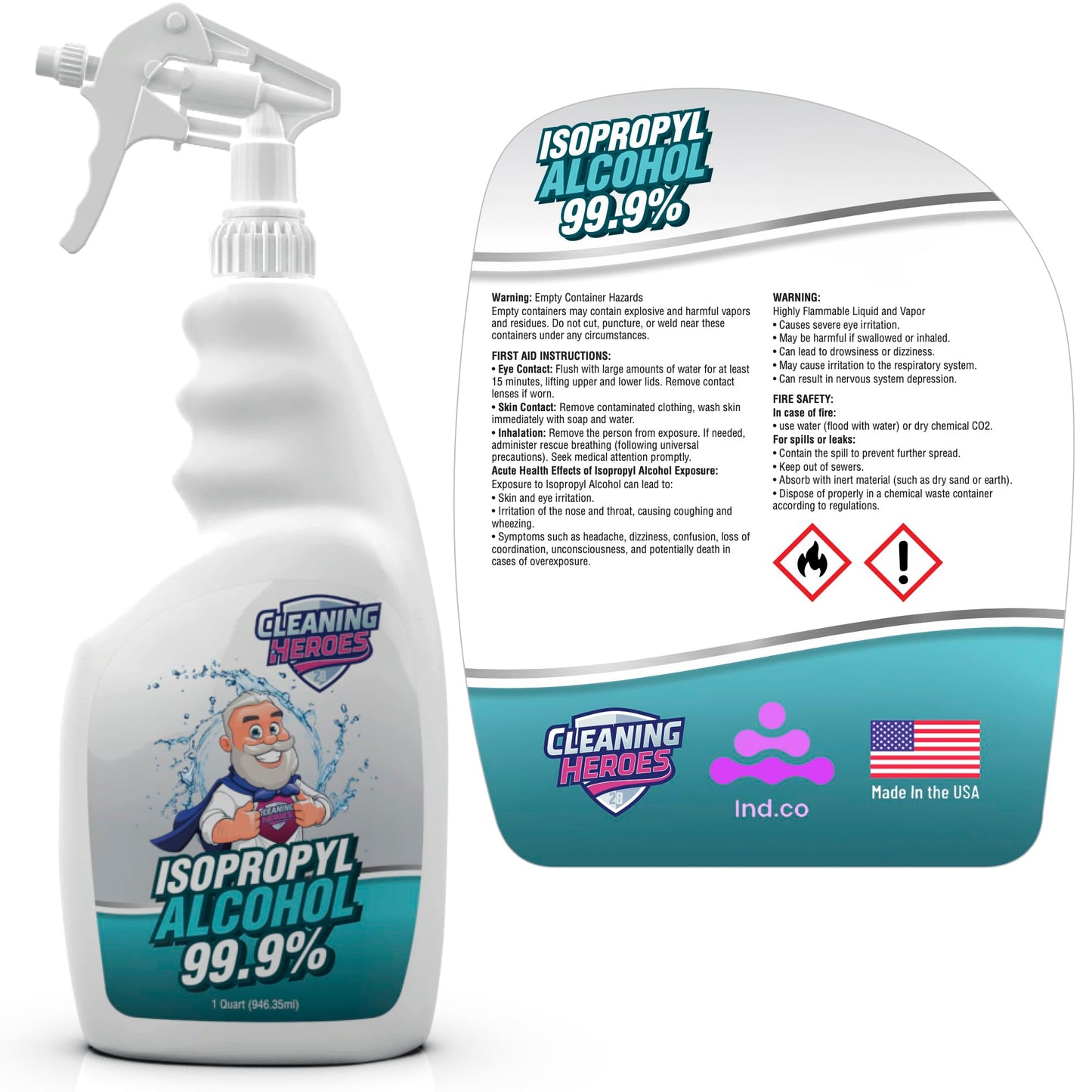 CLEANING HEROES 99% Isopropyl Alcohol Spray, 32 Fl. Oz - Ultimate Rubbing Alcohol Cleaner for Electronics, Wounds, and Household Use