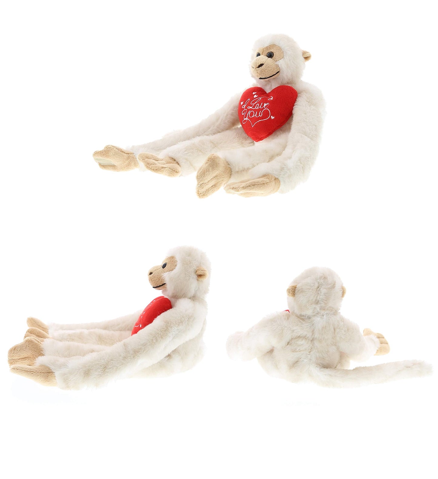 DolliBu I Love You Valentine Plush Hanging Monkey - Cute Stuffed Animal with Red Heart and Name Personalization Gift for Valentines Day, Birthday, Anniversary, Romantic Date - 21 Inches