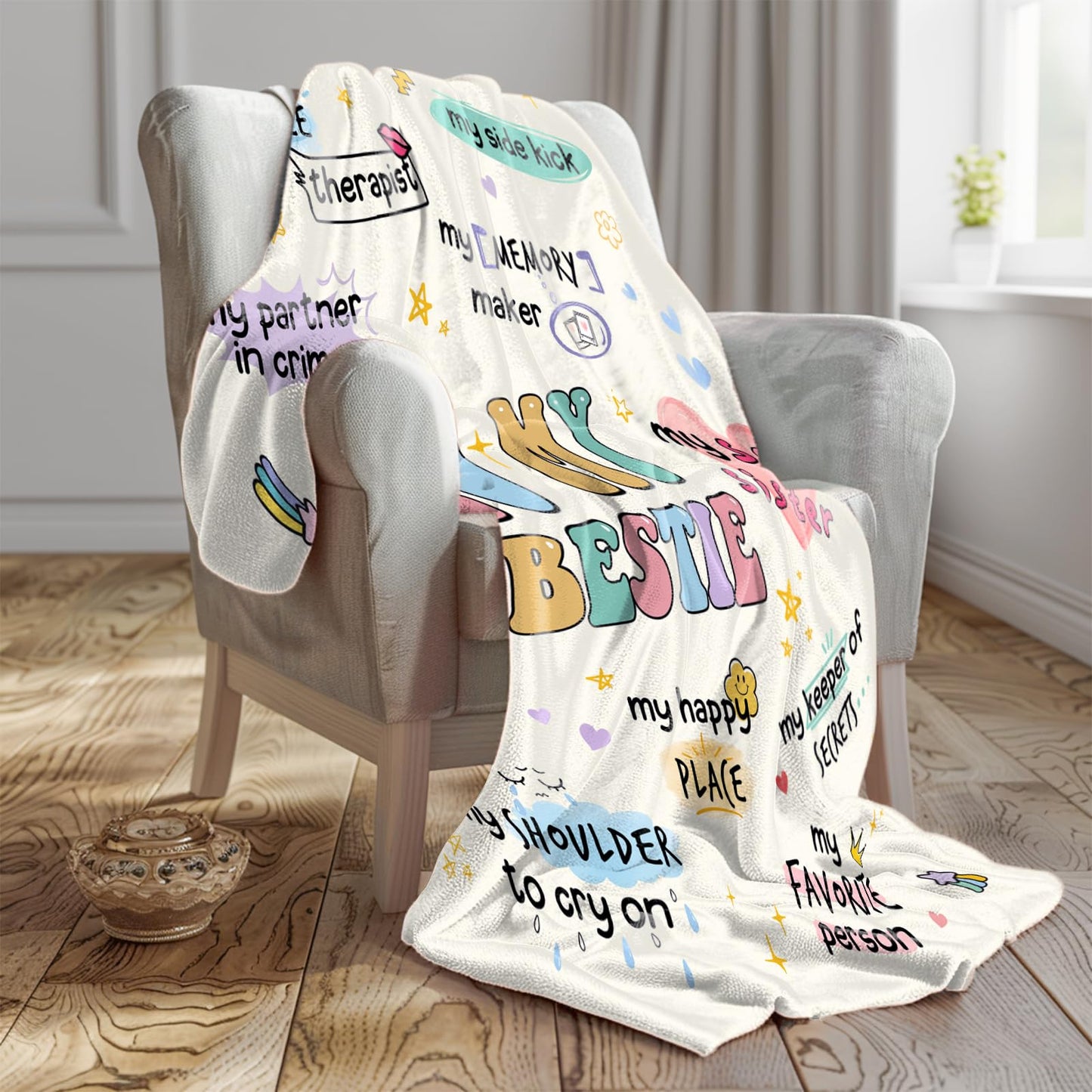 Best Friend Birthday Gifts for Women, Best Friends Blanket, Bestie Gift for Women, Friendship Gifts for Woman, Bestie Birthday Gift for Woman Friendship, Yellow Throw Blanket 60”x50” Inches