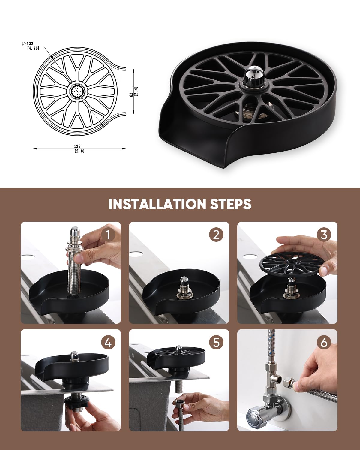 Glass Rinser for Kitchen Sink, Universal Sink Bottle Washer for Baby Bottle Glass Cup, Black Cup Washer for Sink, Stainless Steel