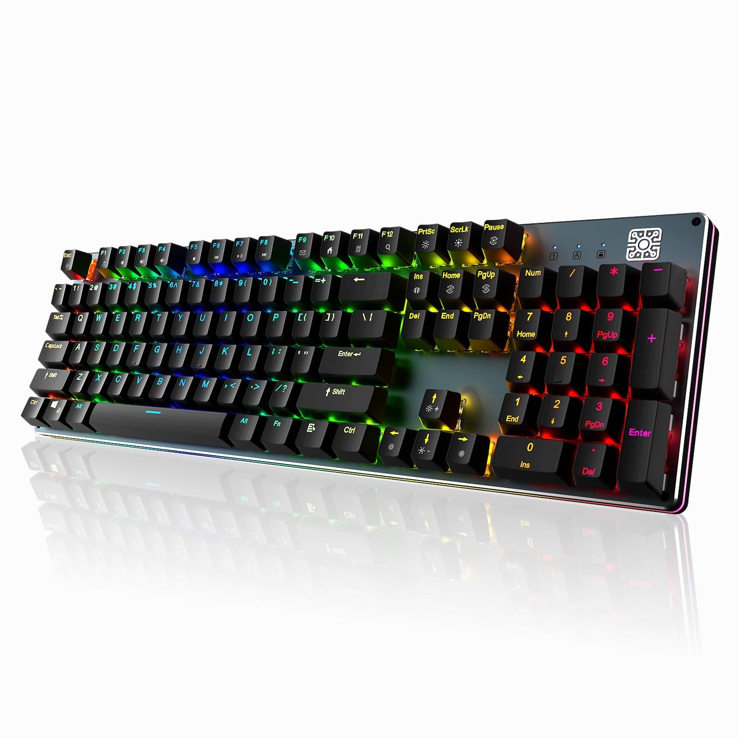 Black Emblem Mechanical Gaming Keyboard with Linear Red Switches, RGB Backlit Full Size 104 Key Programmable Wired Keyboard with Aluminum Base for Gaming/Typing/PC/Mac