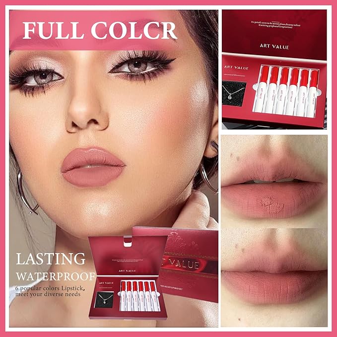 Christmas Gift for Women, 7 Pcs Gift Box Set Include Red Velvet Matte Lipstick and Necklace, Easy to Match with Different Makeups, Birthday，Valentine's Day Makeup Set Gift for Girls-06