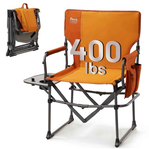 Timber Ridge Aluminum Camping Directors Chair with Side Table Pocket, Portable Folding Chair, Heavy Duty Lawn Chair for Fishing Trip Picnic Concert Outdoor 400lbs, Orange