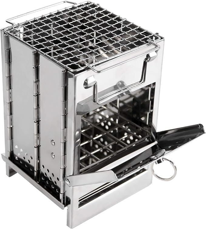 REDCAMP Wood Burning Folding Camp Stove Stainless Steel Grid, Portable Collapsible Backpacking Stove Survival Rocket Stove...