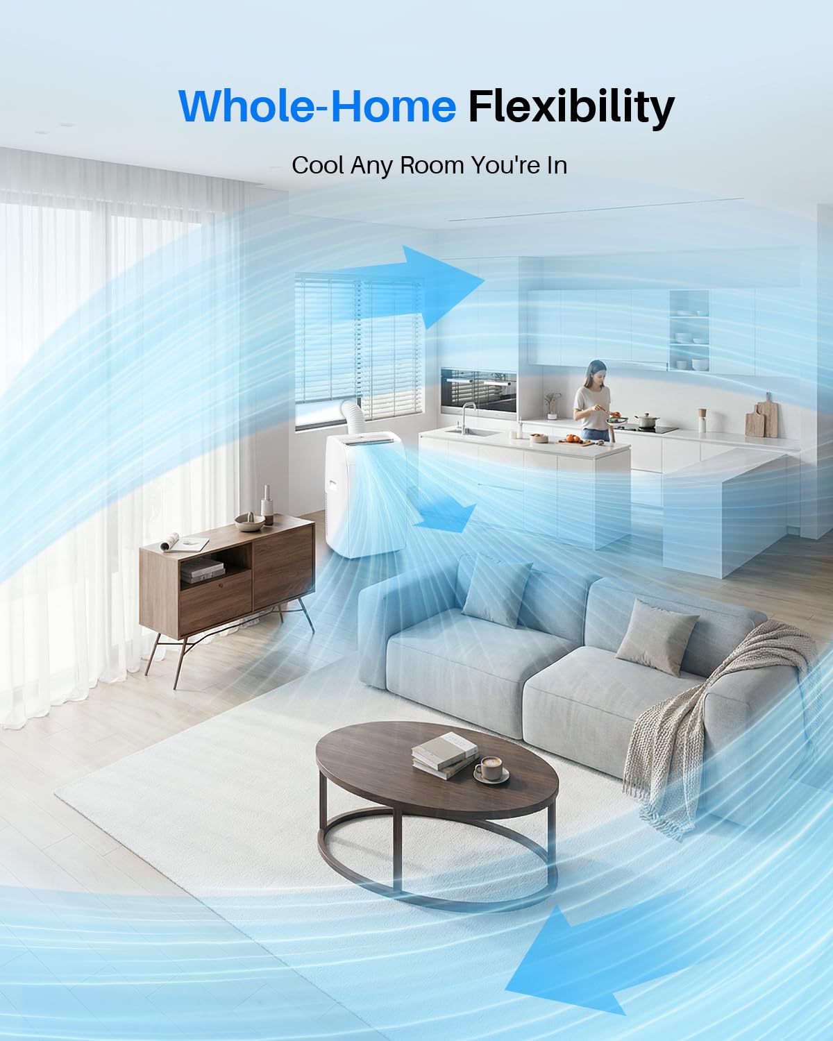 Feelfunn 12,000 BTU Portable Air Conditioner - Multi-Function Portable AC Unit Cools Up to 550 Sq. Ft., with Ultra-Quiet(42db), Auto Swing, 24H Timer, AC Unit for Bedroom, Dorm, Apartment