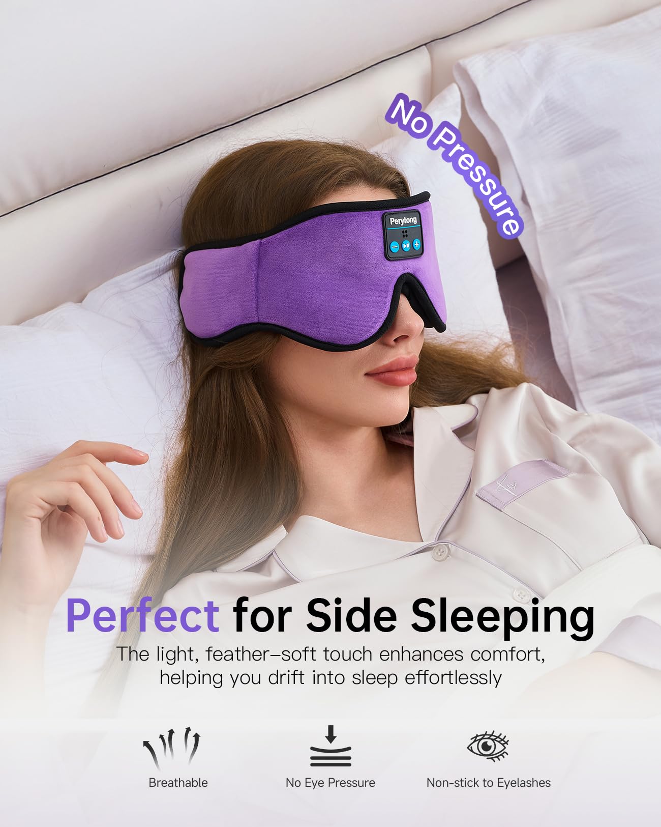 Sleep Mask with Bluetooth 5.4 Headphones, Wireless Music Sleep Eye Mask for Side Sleepers, 3D Contoured Comfort & Built-in HD Stereo Earphones, Noise Canceling & Blackout for Travel (Deep Lavender)