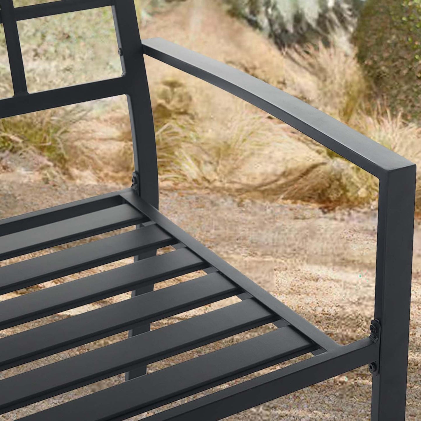 Metal Chairs Set of 4 Outdoor Chairs, Stackable Chairs with Grid-Patterned Backrest & Solid Armrests, All-Weather Seating for Patio, Garden, Yard & Outdoor Spaces