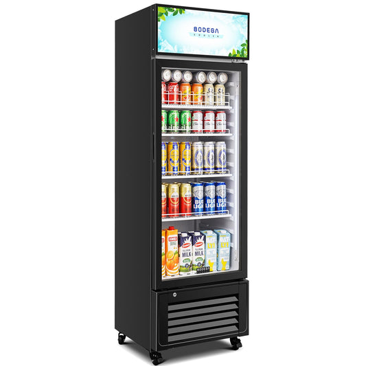 BODEGACOOLER Beverage Refrigerator and Cooler, 10.0 Cu. Ft Commercial Refrigerators For Man Cave, Display Refrigerator with Soft LED Light. 4 Shelves Merchandiser Refrigerators as Black Bar Cooler.