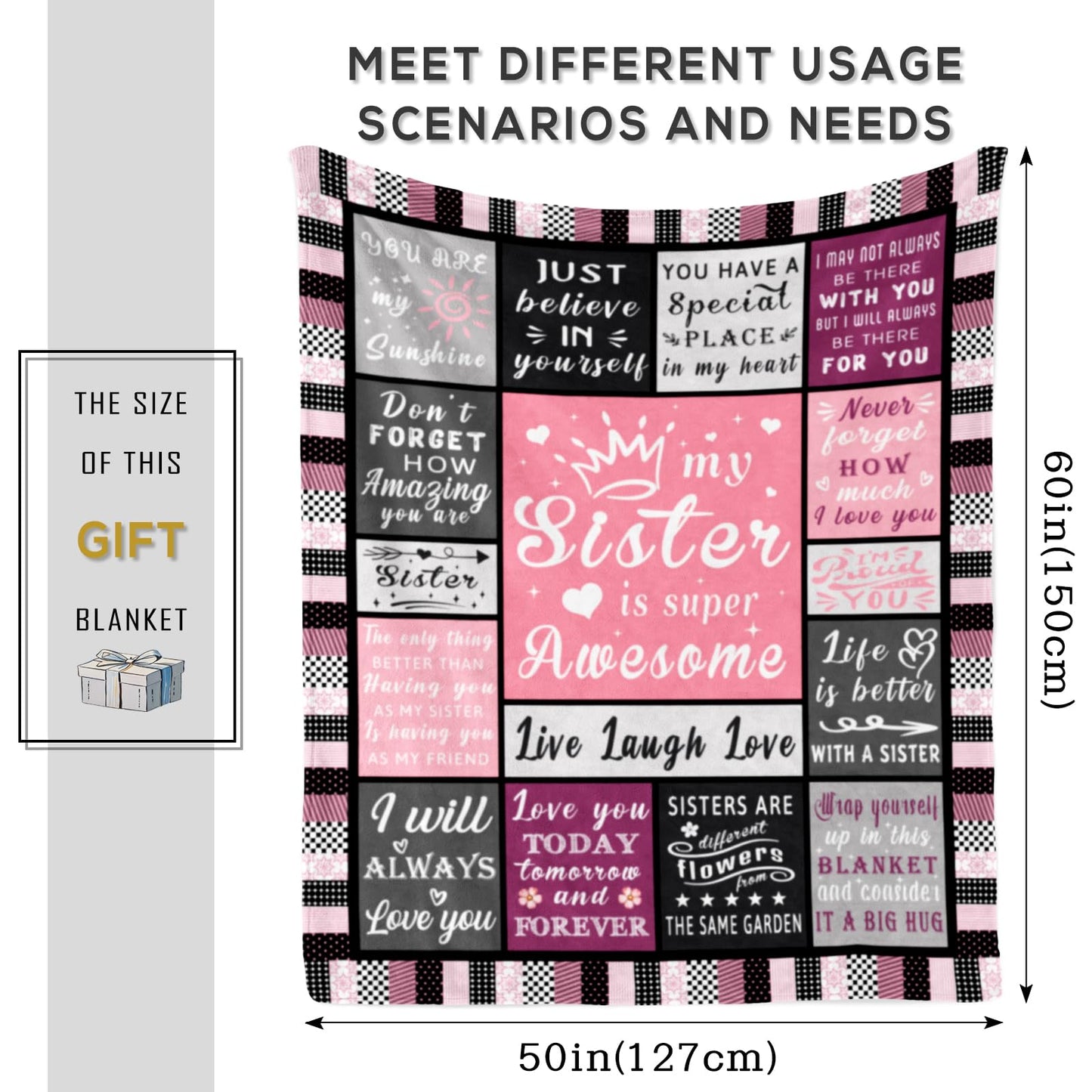 Spwasplo Gifts for Sister Blanket from Sisters Brother - Sister Mothers Day Christmas Birthday Gift Adult - Ultra Soft Plush Throw Present Ideas for Bedding Sofa - 60"x50"