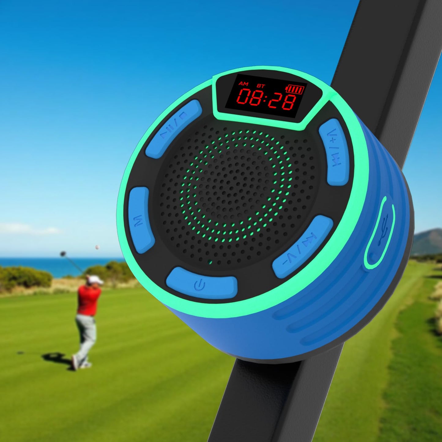 Basspal Magnetic Golf Cart Speaker, Ipx7 Waterproof Bluetooth Speaker With Led Display, Shockproof, Loud Stereo Sound, Golf Cart
