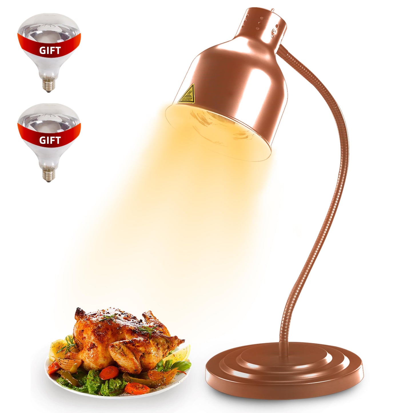 Food Heat Lamp: [Rapid-Heating Bulbs Included] [Steady Heating] Commercial Food Warmer Lamp, Electric Heat Lamp for Food Catering Food Warming Lamp for Buffet Parties (Painted Copper, 32" (1-Head))