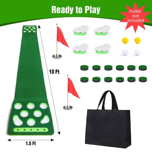 KEMLDIVS Golf Putting Game Set, Detachable Golf Putting Green Mat with 4 Balls, 2 Cups & Flags, 1 Portable Bag for Indoor & Outdoor Party Game Use