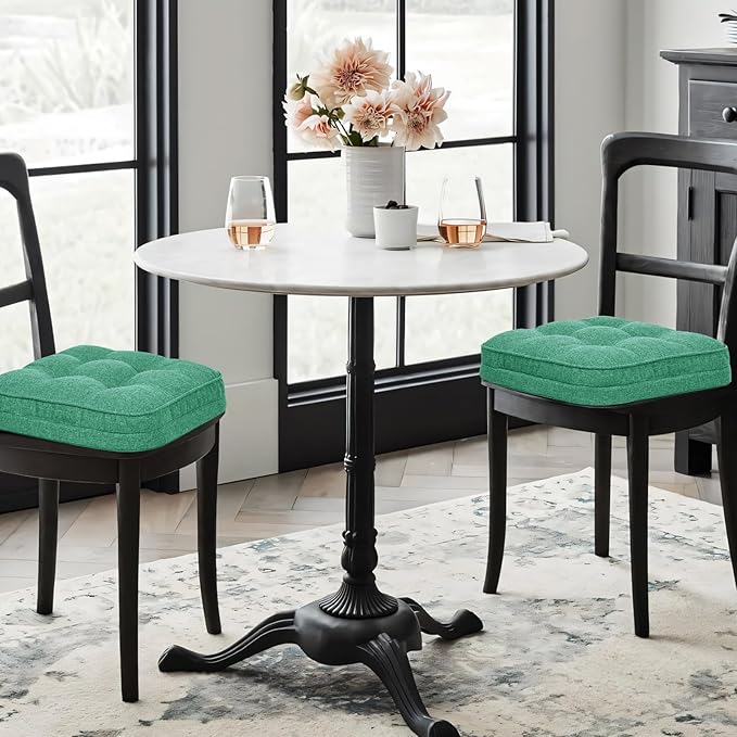GOFORIT Memory Foam Cushion，Square Seat Cushions for Dining Chairs,Non-Slip Chair Pads with Removable Cover, 16'' x 16'', 2 Pack,Green