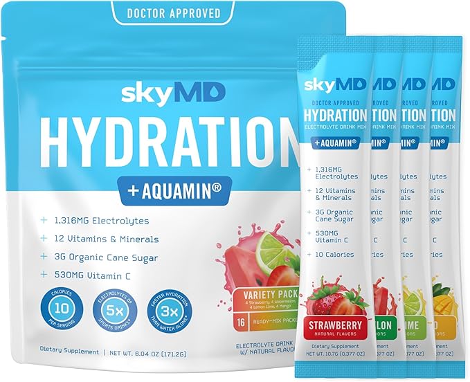 skyMD Daily Hydration | Electrolytes Powder Packets | Low Sugar, 10 Calories | 12 Vitamins & Minerals, Sodium | Drink Mix ...