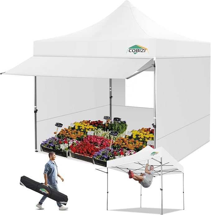 COBIZI 10x10 Pop Up Canopy Tent with Awning & Sidewalls, Heavy Duty Commercial 10X10 Canopy Tents Instant Waterproof, UPF ...