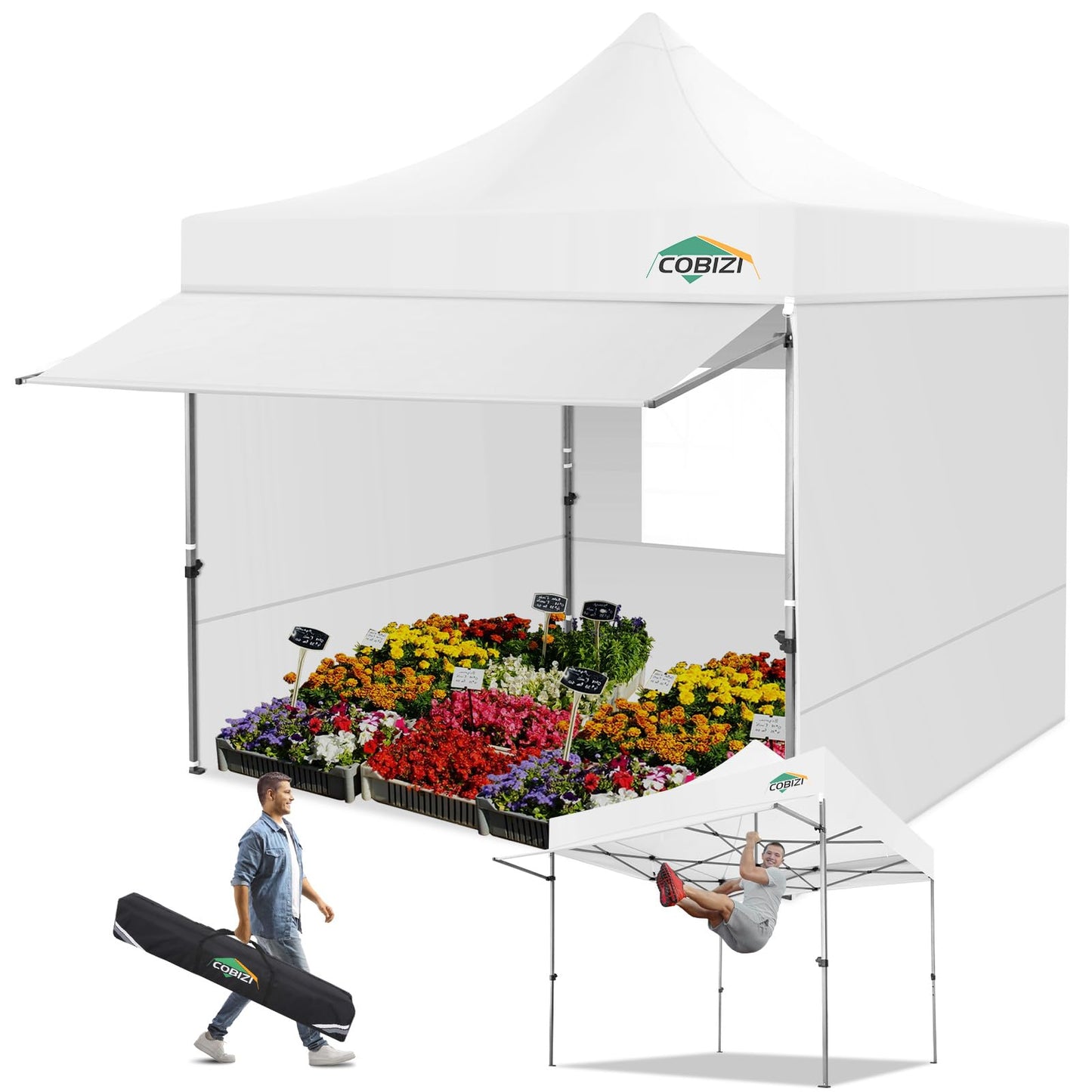 COBIZI 10x10 Pop Up Canopy Tent with Awning & Sidewalls, Commercial 10X10 Canopy Tents Instant Waterproof, UPF 50+ Sun Shade for Outdoor, Parties, Markets (White)