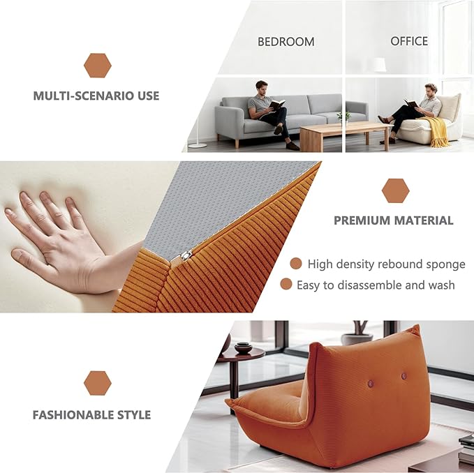LEIMAOFC Bean Bag Chair,Memory Foam Bean Bag Chairs,Filled with High-Resilience Memory Foam,Skin Friendly Corduroy Fabric,for Living Room, Bedroom, Apartment