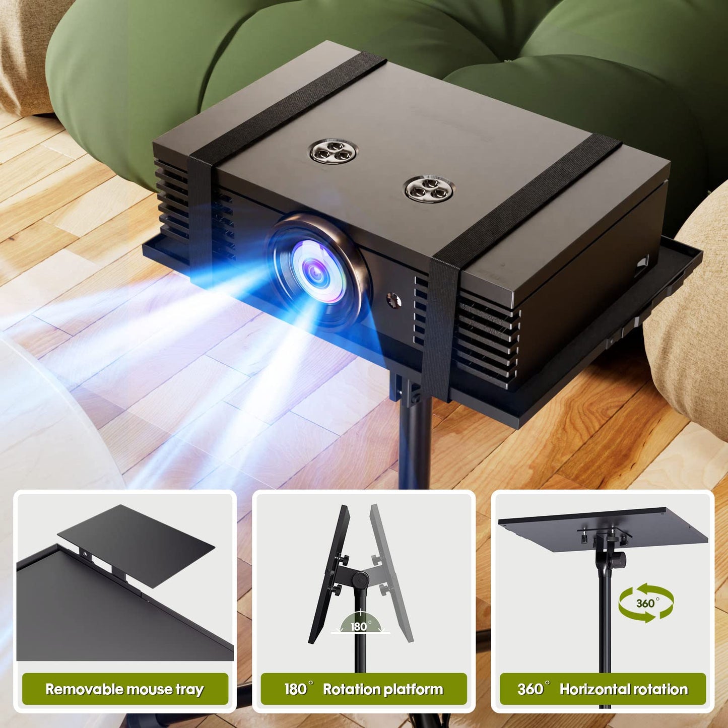 Projector Stand Tripod Adjustable Height 20 to 60 Inch, Portable Laptop Tripod with Gooseneck Phone Holder ＆ Mouse Tray, Projector Stand Outdoor Laptop Floor Stand for Podium,Studio, DJ Racks
