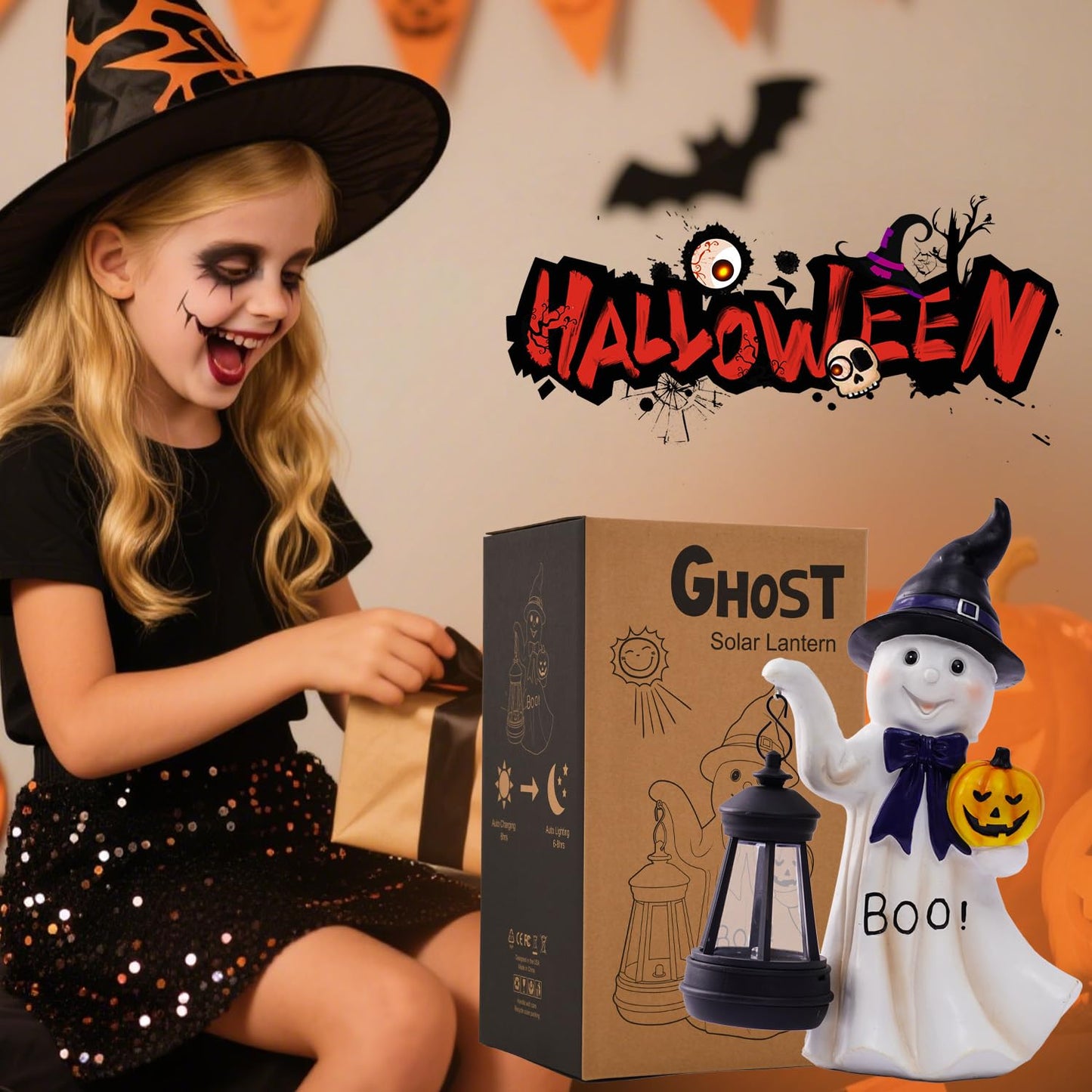 Halloween Decoration Ghost Solar Lantern Outdoor - Cute Halloween Decor for Garden Home Patio Balcony : Unique Gifts for Holiday Decorations