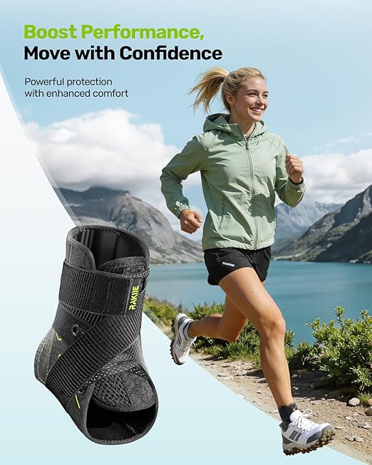 Rakiie Quick Lace Up Ankle Brace with 2 Metal Support Stays, Breathable Stabilizer for Sprained Ankle, Slim Fit Ankle Support for Men & Women, Sports, Running, Basketball (Green, L)
