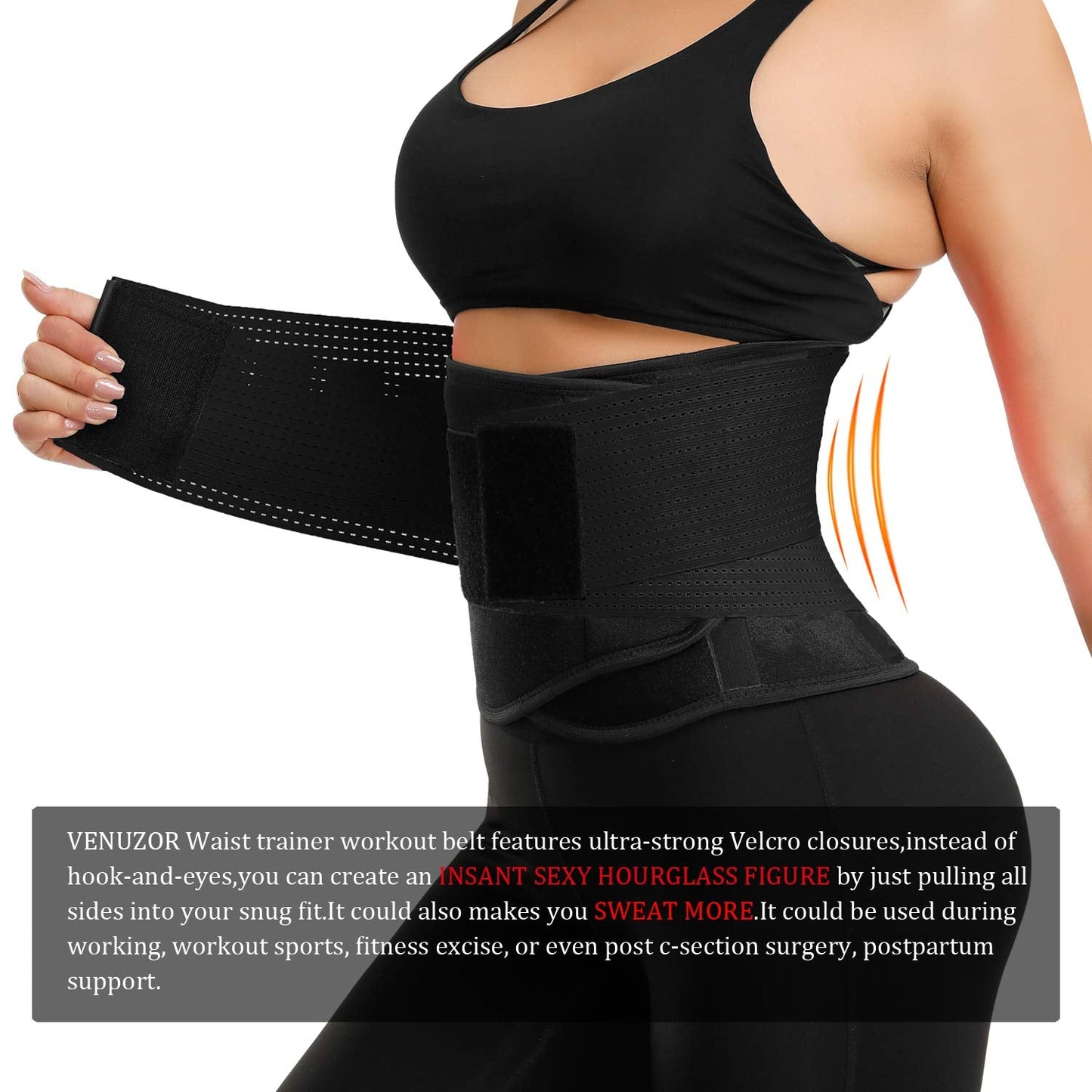 VENUZOR Waist Trainer Belt for Women - Waist Cincher Trimmer - Slimming Body Shaper Belt - Sport Girdle Belt (UP Graded)(Black,2XL)