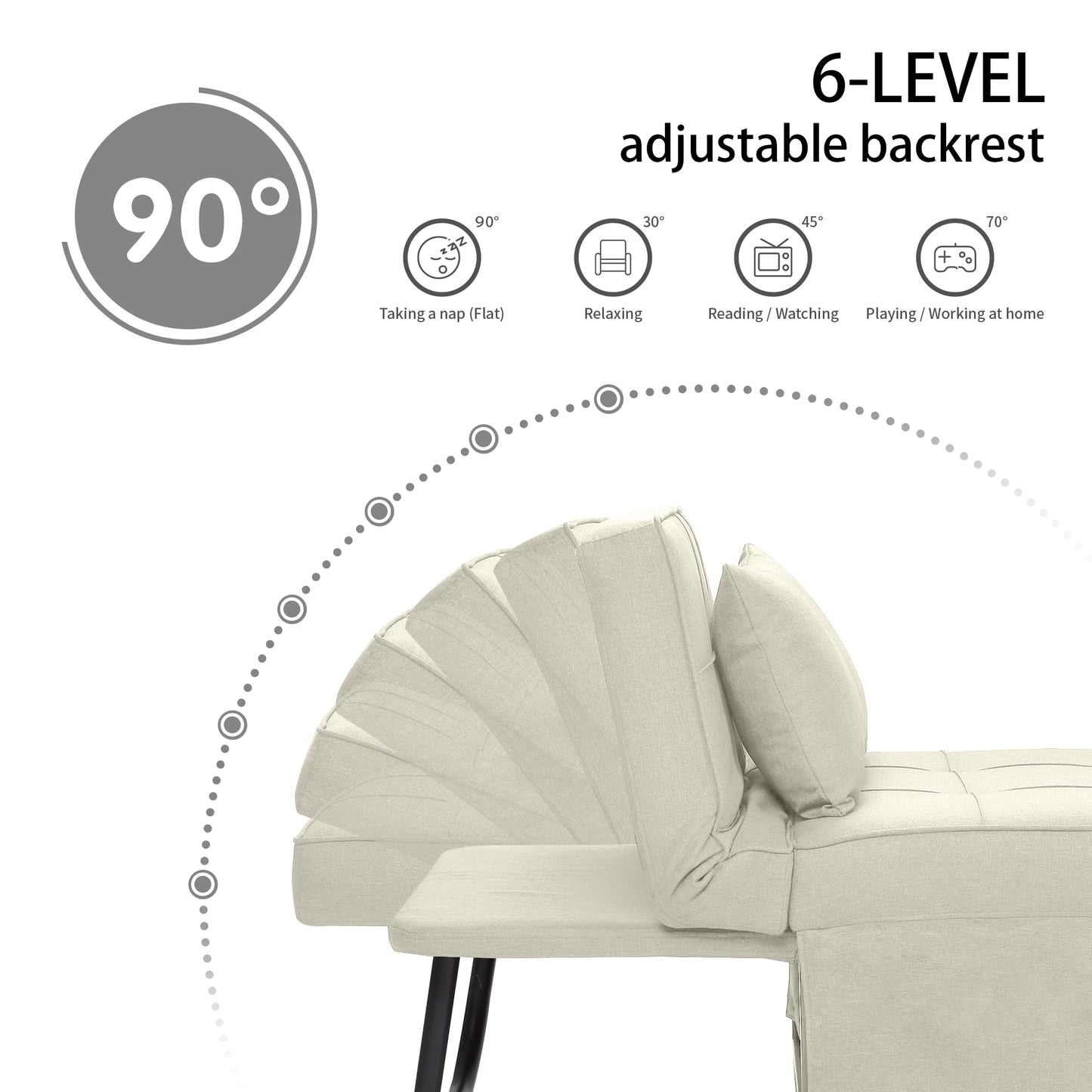 BIGSYY Sofa Bed, 4 in 1 Multi-Function Folding Ottoman Breathable Linen Couch Bed with Adjustable Backrest Modern Convertible Chair for Living Room Apartment Office, White