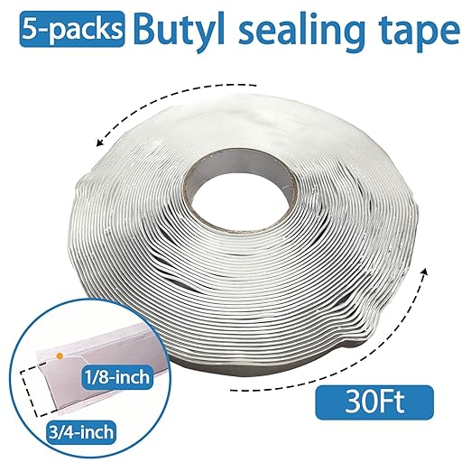 5-Packs Butyl Seal Tape 1/8-Inch x 3/4-Inch x 30-Foot Repair for Window Repair, Boat Sealing, Trailer, Motorhome and Vent Sealing