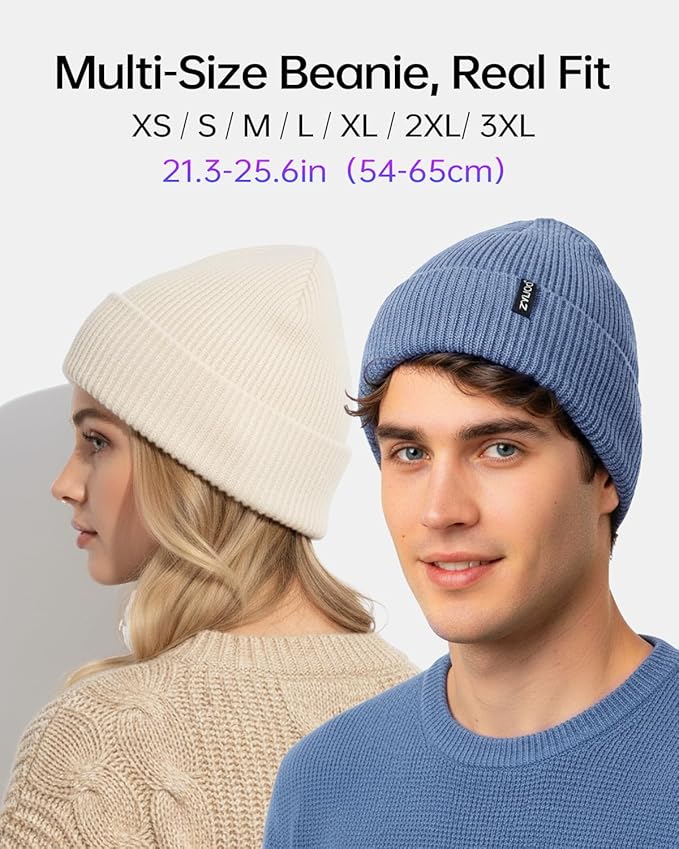 Zylioo Oversize Beanie Hats, XXL Big Size Ribbed Knit Cuffed Winter Hat for Cold Weather, Warm Skull Watch Cap