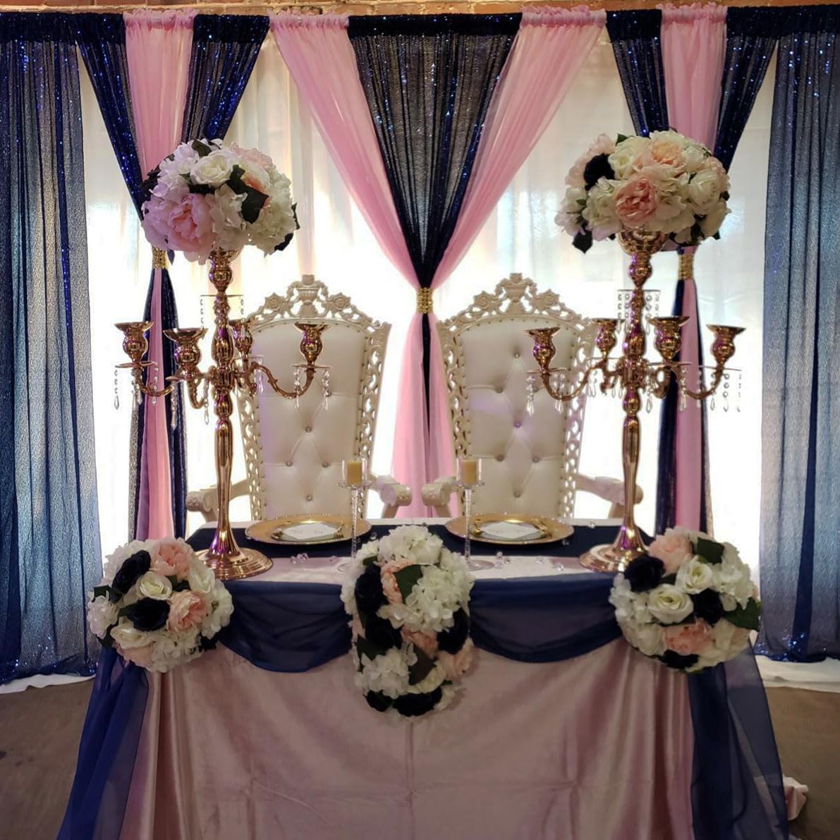 TCBESTO Navy Blue Sequin Backdrop Curtains Glitter Drapes 2FTx8FT 4 Panels for Wedding Birthday Party Decorations Bridal Baby Shower Party Supplies Sparkly Photography Background