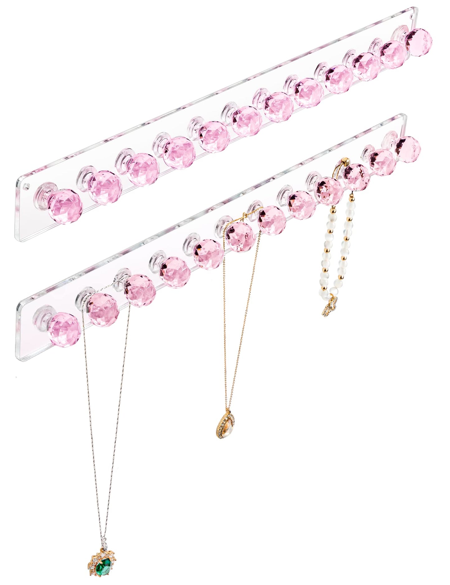 Heesch Necklace Holder Pink, Acrylic Necklace Hanger Wall Mount, Hanging Necklace Organizer, Jewelry Hooks for Necklaces, Bracel