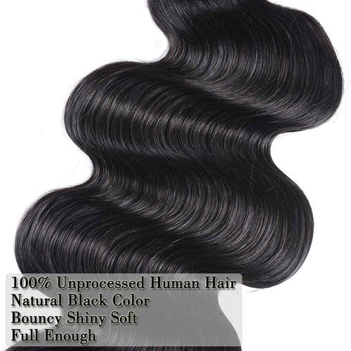 Hullran 12A Human Hair Bundles 14 16 18 20 Inch Body Wave Bundles Human Hair Extensions 400g Unprocessed Brazilian Virgin Body Wave 4 Pieces Deals Brazilian Quick Weave Natural Black Wavy Extensions