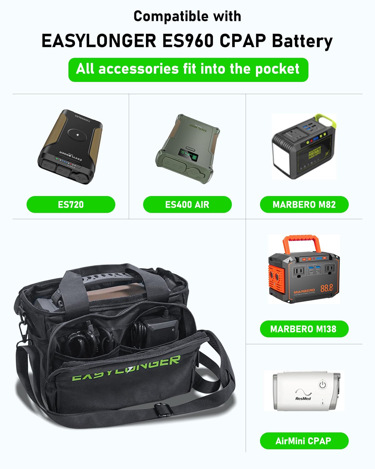 EASYLONGER ES960 PRO CPAP Battery Backup with Carrying Case & 110W Foldable Solar Panel, 297.6Wh CPAP Power for AirSense 11, DreamStation 2 – Emergency & Off-Grid Power Bundle