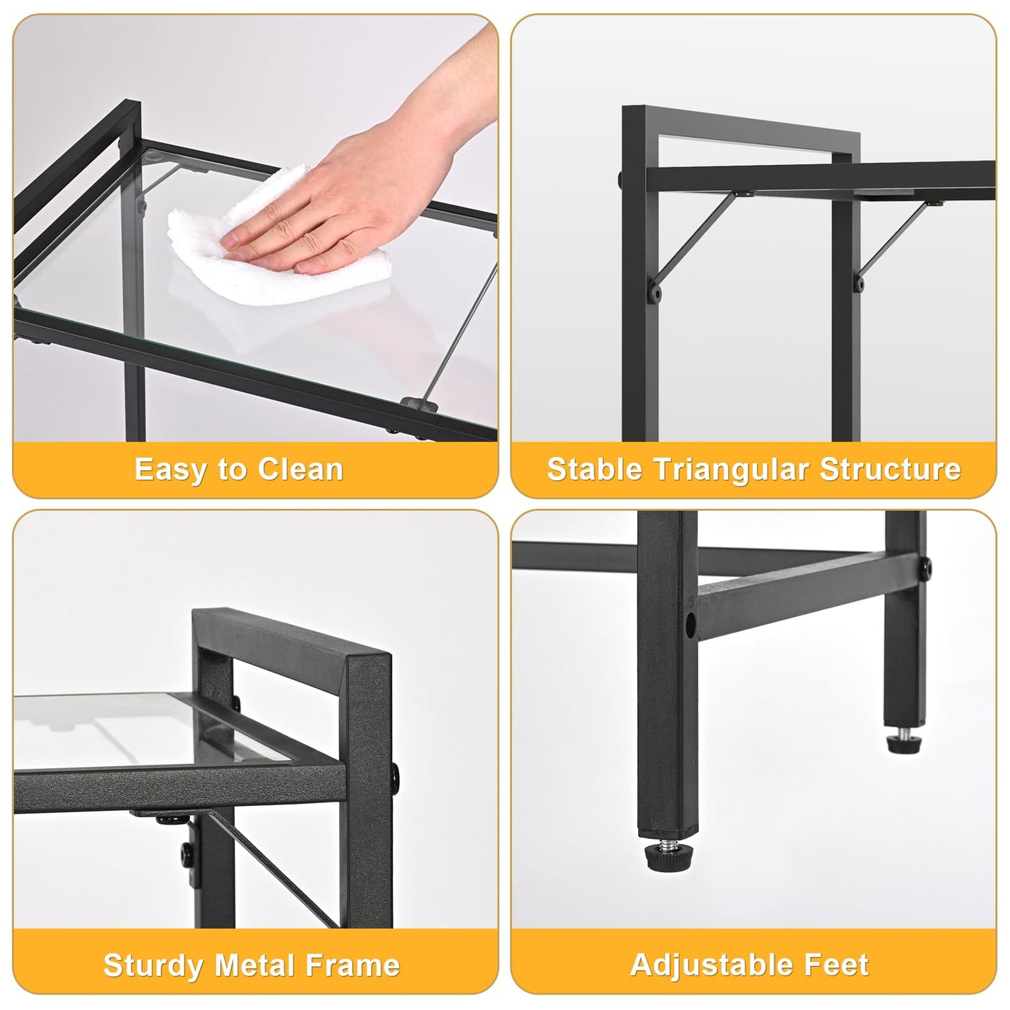 Livofloral 40.6" Tempered Glass Console Table for Entryway, Narrow Console Tables with Storage, Hallway Table for Entryway, Living Room, Black Console Tables Behind Couch, Modern Style, Easy Assemble