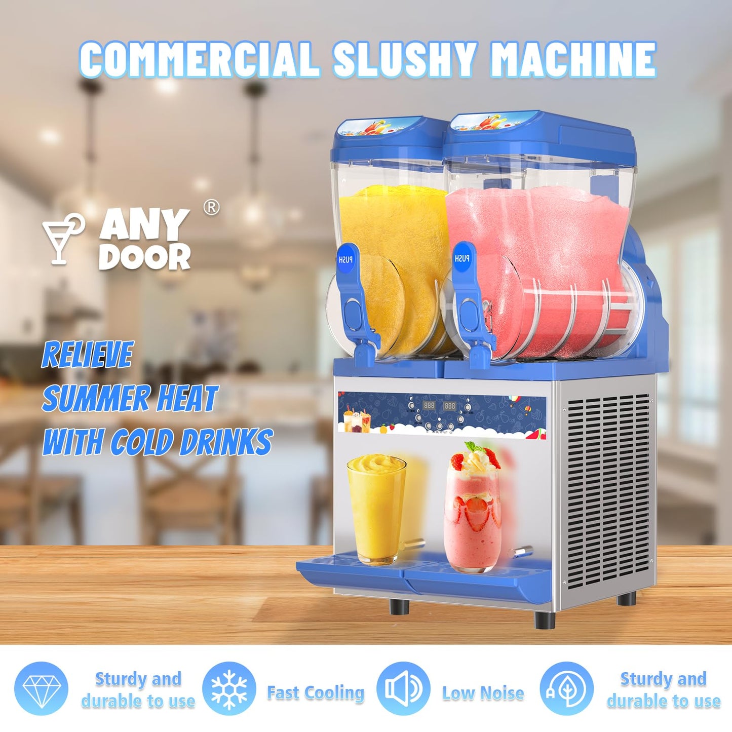 AnyDoor Commercial Slushy Machine - 1000W 30L Tanks Slush Maker Machine 304 Stainless Steel Commercial Margarita Machines Efficient Cooling ETL Approval Slushie Maker for Bars Cafes Restaurants